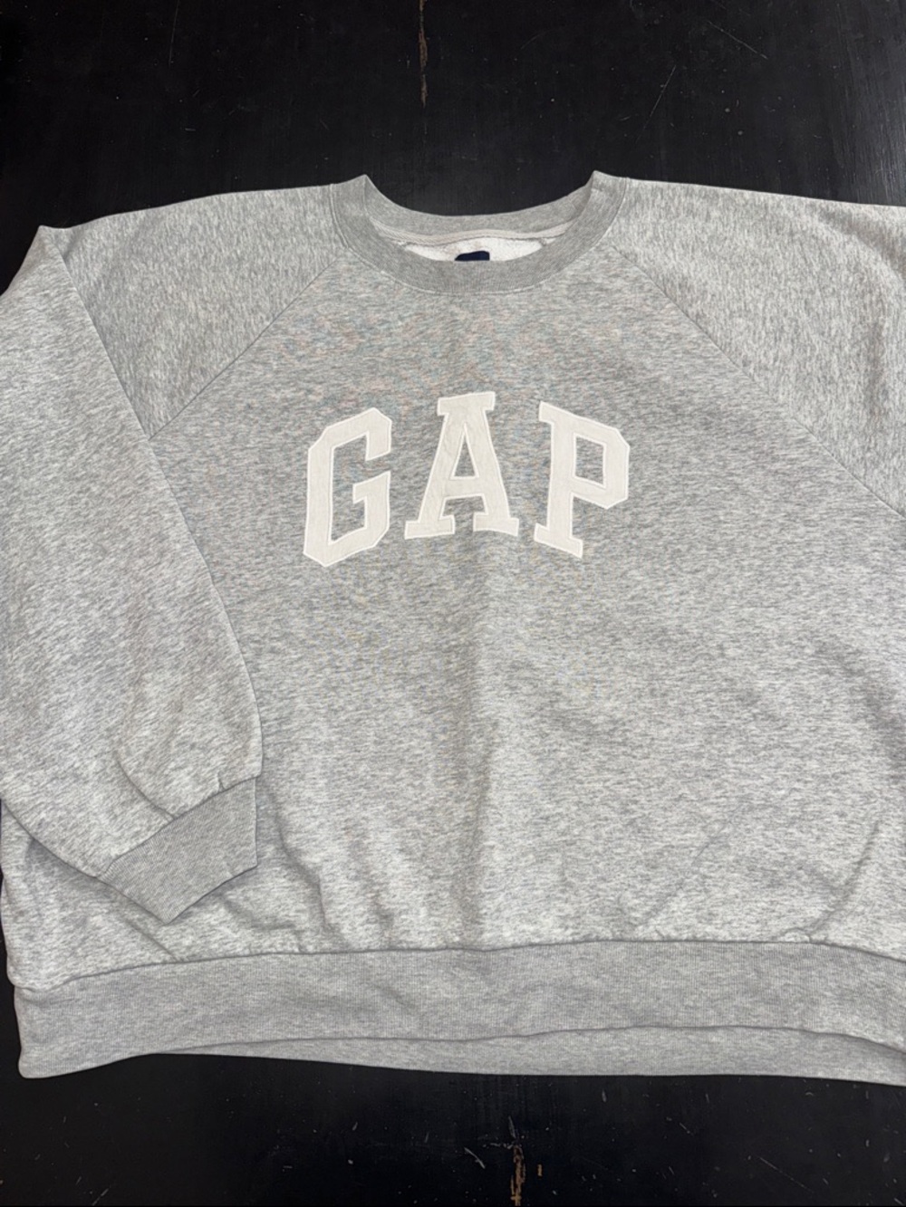 GAP logo gray with white appliqué letters crew neck sweatshirt. size XL.